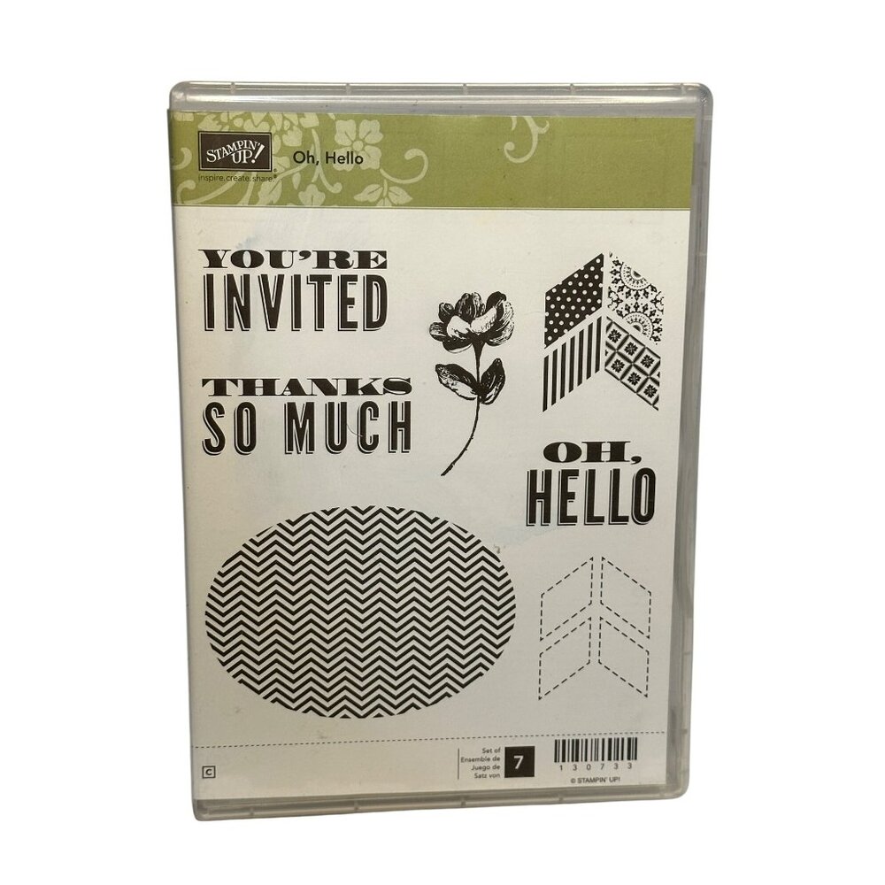 PREOWNED Stampin Up! Sale-A-Bration “Oh Hello” 7-Piece Cling Stamp Set Scrapbook